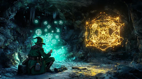 Enchanting Wizard in a Mystical Cave