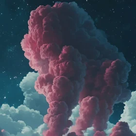 Ethereal Pink Clouds in Night Sky