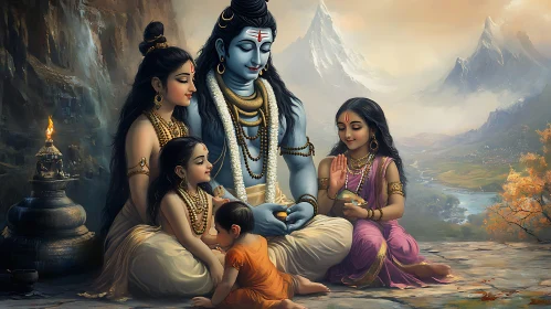 Hindu Deity with Family