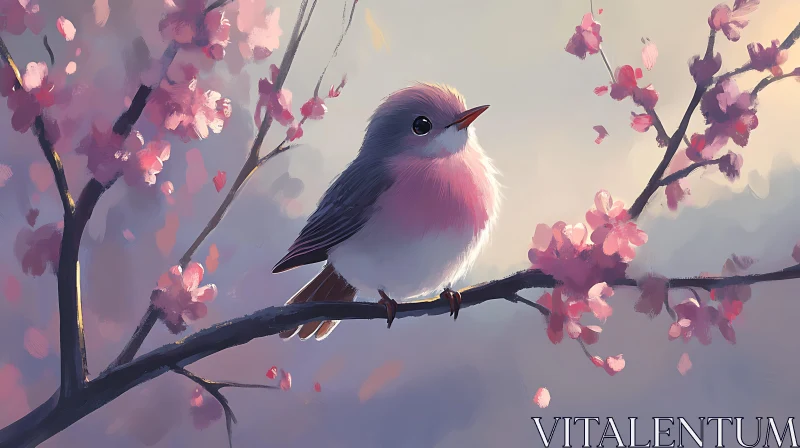 Spring Bird on Flowering Branch AI Image