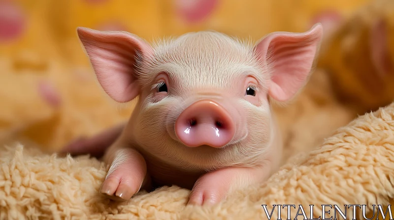 Cute Baby Pig in Cozy Surrounding AI Image