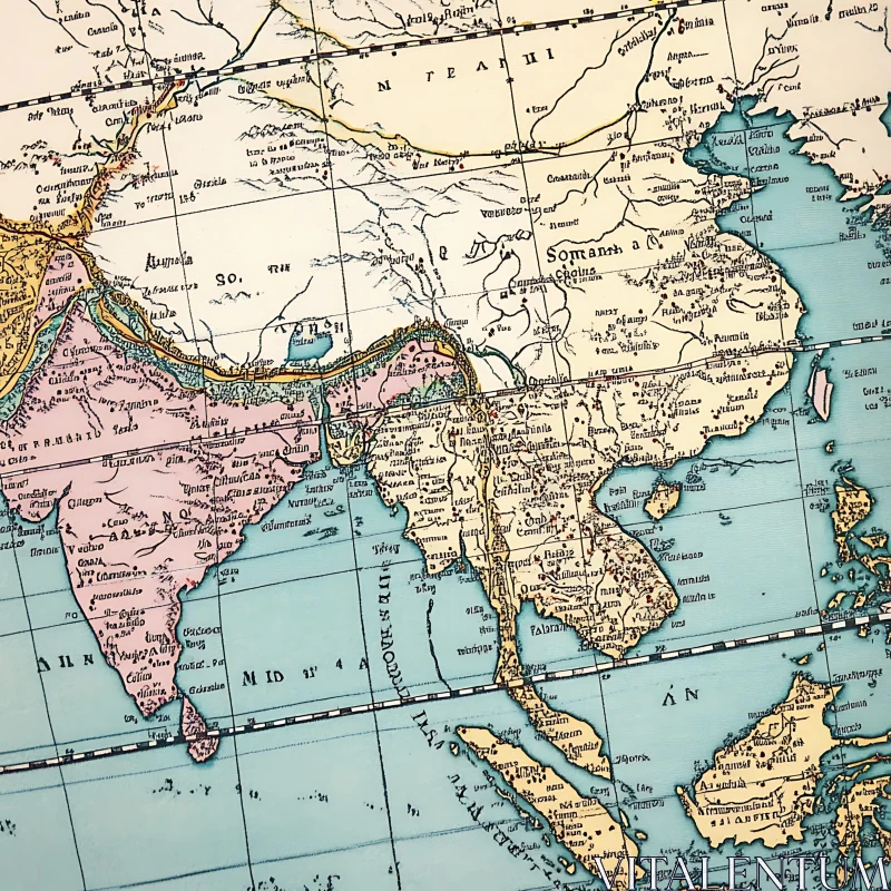 Vintage Southeast Asia Cartography Art AI Image