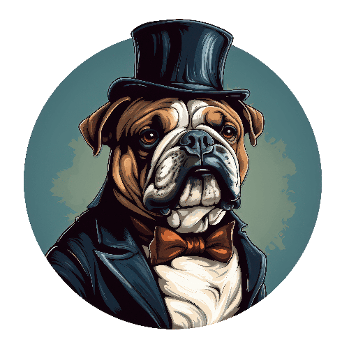 POD Design Elegant Bulldog in Top Hat and Bow Tie - Cartoon Art