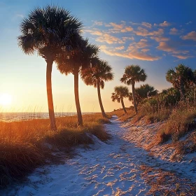 Tropical Sunset Beach Palm Trees