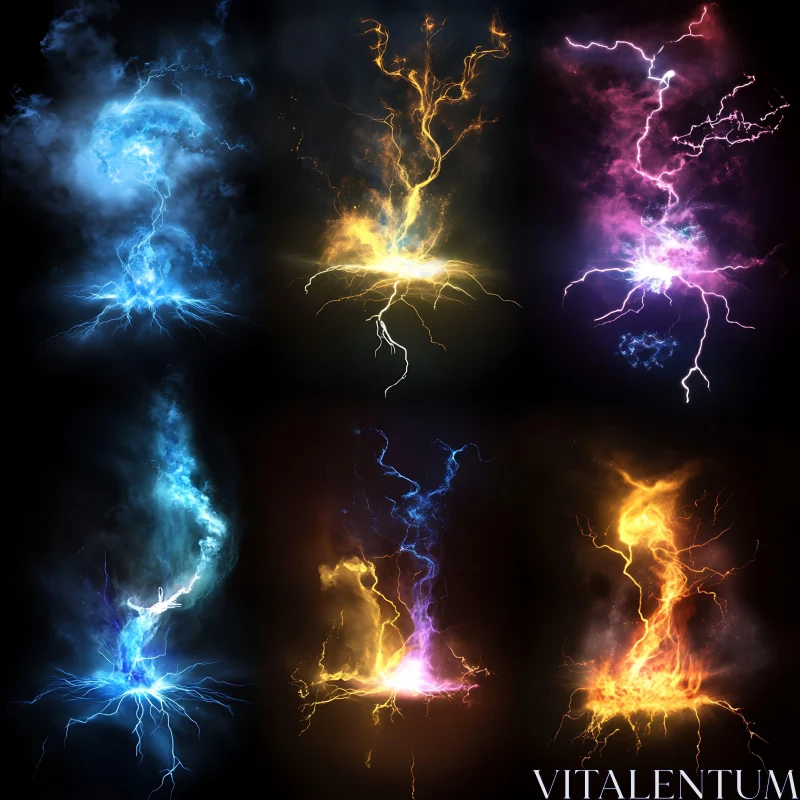 Abstract Lightning Collection on Dark Backdrop AI Image