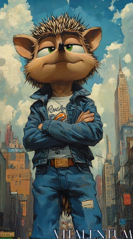 AI ART Urban Cartoon Hedgehog in Denim