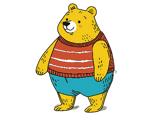 POD Design Friendly Yellow Bear Cartoon Illustration