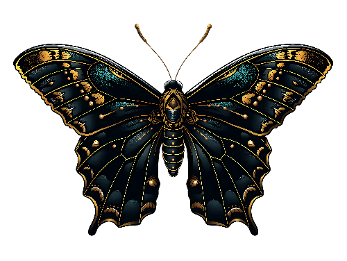 POD Design Intricate Butterfly Vector Illustration with Gold and Teal Accents