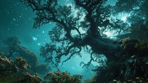 Majestic Tree at Night: A Serene and Enchanting Scene