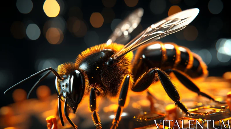 Metallic Bee in Orange Glow: A Blend of History and Commercial Art AI Image