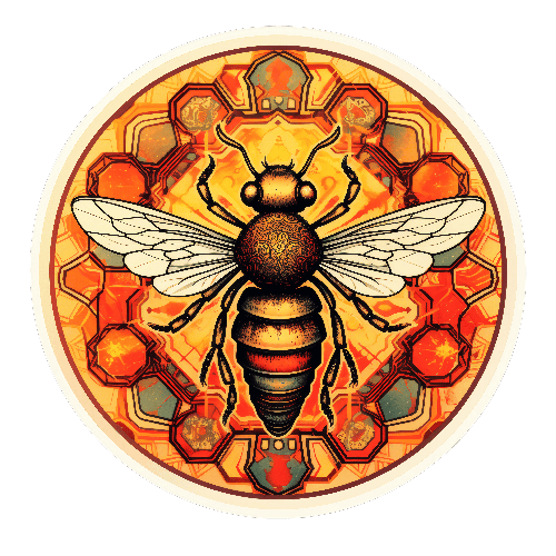 POD Design Retro Bee Digital Art with Hexagon and Pollen Motifs