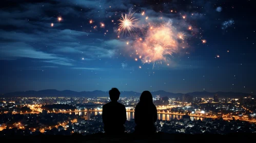 Romantic Fireworks Display: A Couple's Dreamlike Night