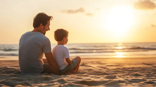 Beach Sunset with Father and Son