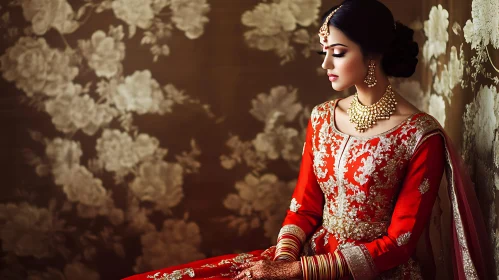 Portrait of a Bride in Red and Gold