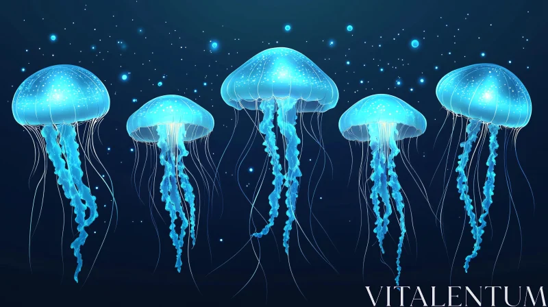 AI ART Glowing Jellyfish in Underwater Scene