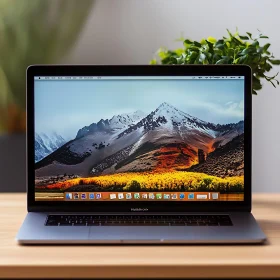 Sleek Laptop with Scenic Mountain Background
