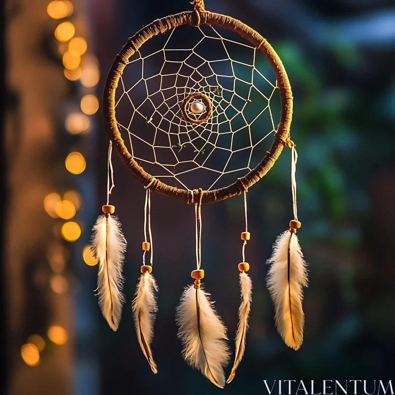 AI ART Dreamcatcher with Feathers and Warm Lights