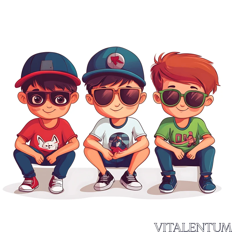 AI ART Three Youngsters Cartoon Illustration