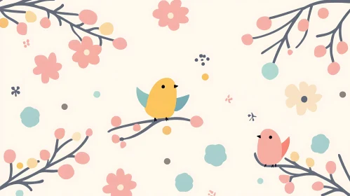 Pastel Birds on Floral Branches