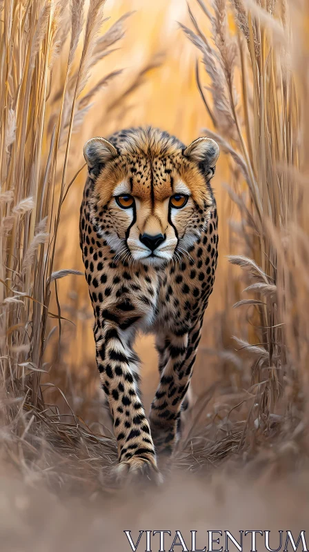 Cheetah Walking Through Wild Habitat AI Image