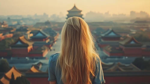 Blonde Woman Overlooking Ancient City