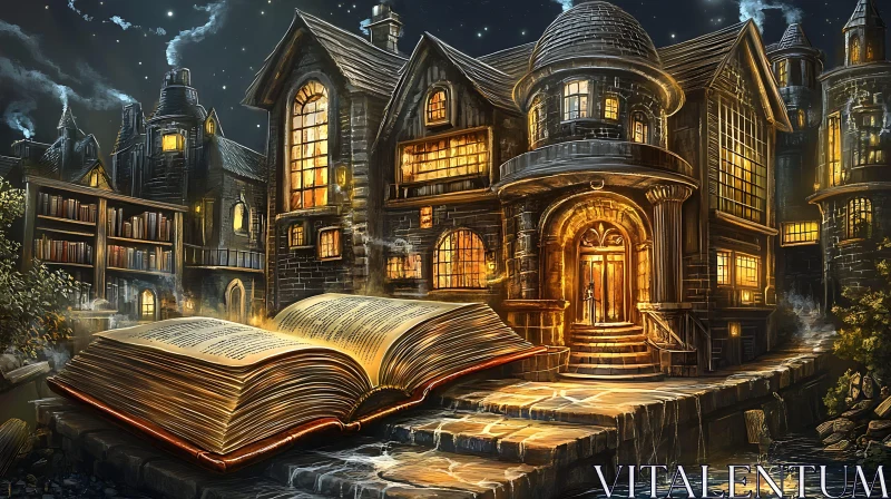 Nighttime Architecture and Literature AI Image