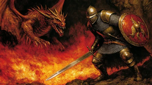 Fiery Dragon Encounter with Armored Knight