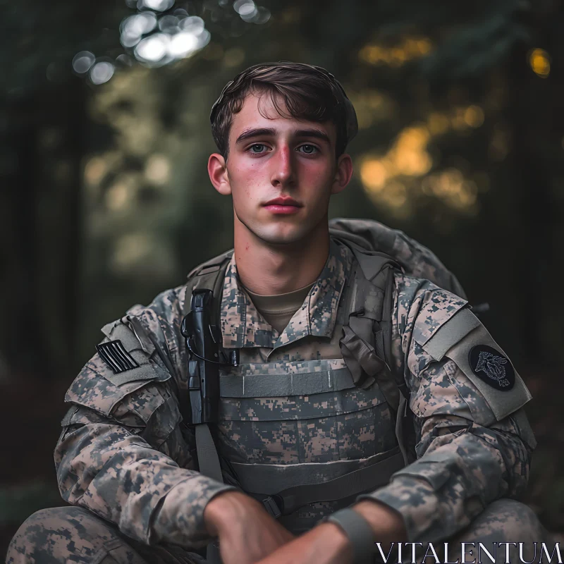 Young Man in Military Uniform Portrait AI Image