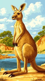 Kangaroo by River in Australian Outback