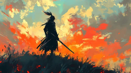 Silhouette of a Warrior Against Sunset