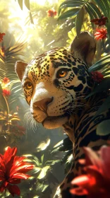 Jaguar Amidst Lush Jungle Foliage