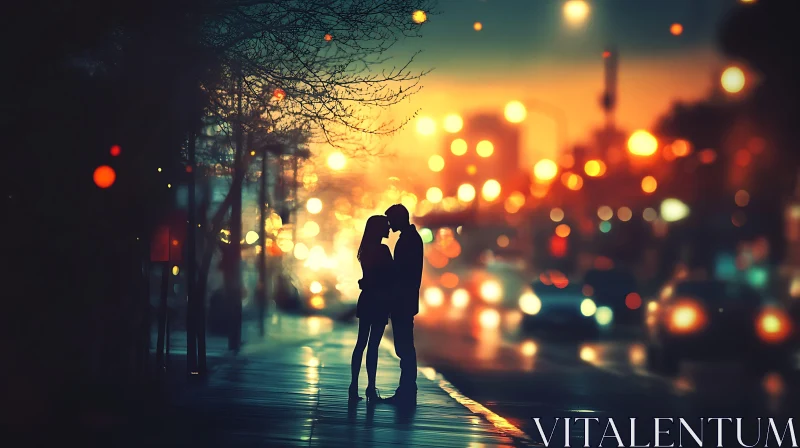 Silhouette of Lovers in the City AI Image