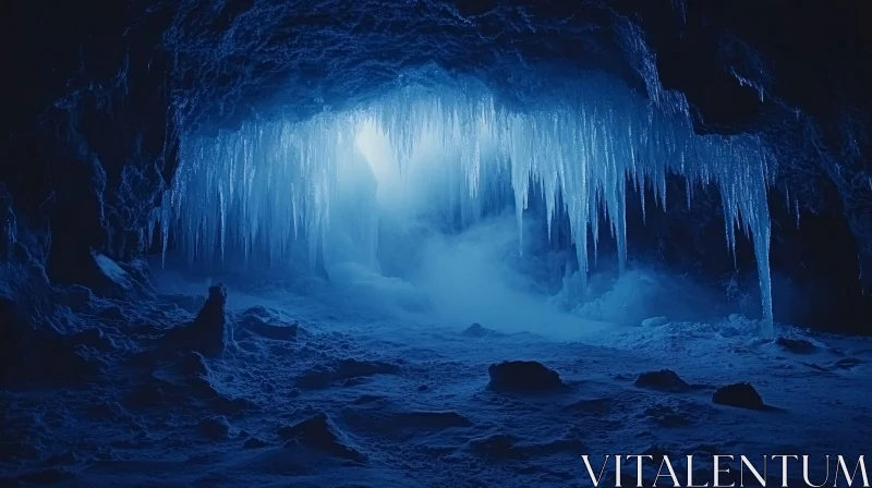 AI ART Mystical Frozen Cave with Glowing Blue Light