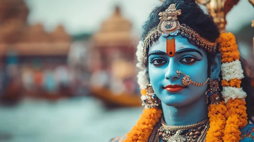 Blue Skinned Deity with Garland and Jewelry