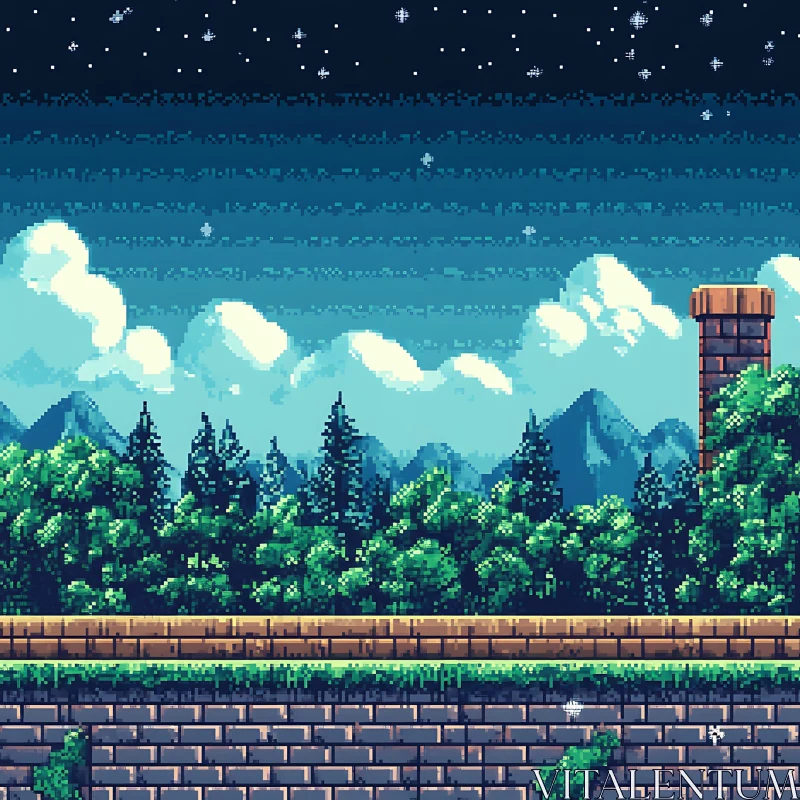 Starry Night Pixel Art Landscape AI Image