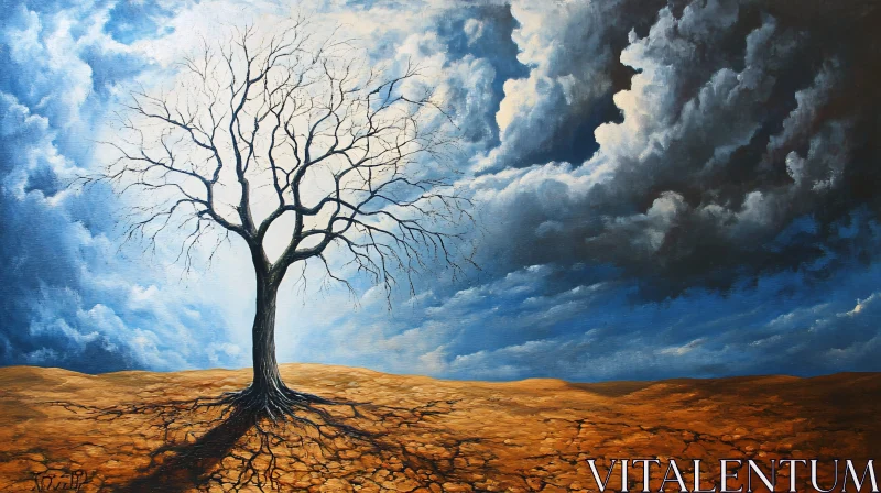 AI ART Lonely Tree with Dramatic Clouds