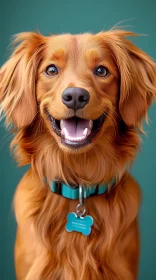 Smiling Brown Dog with Teal Collar