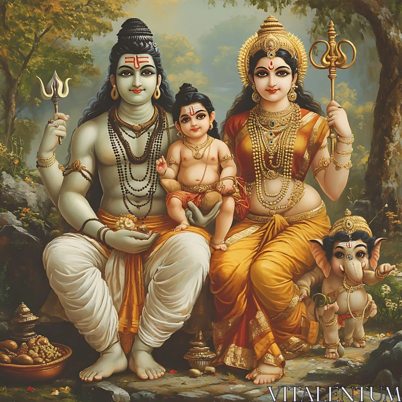 Hindu Gods and Family Artwork AI Image