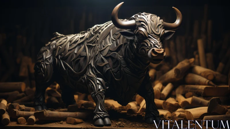 Abstract Metallic Bull - A Fusion of Traditional Craftsmanship and Modern Design AI Image