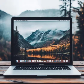 Laptop Display Featuring Mountain Landscape