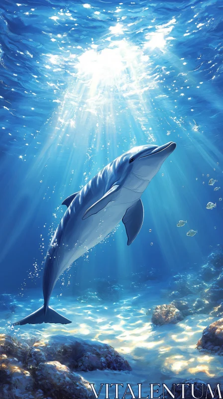 Sunlit Underwater Dolphin Scene AI Image