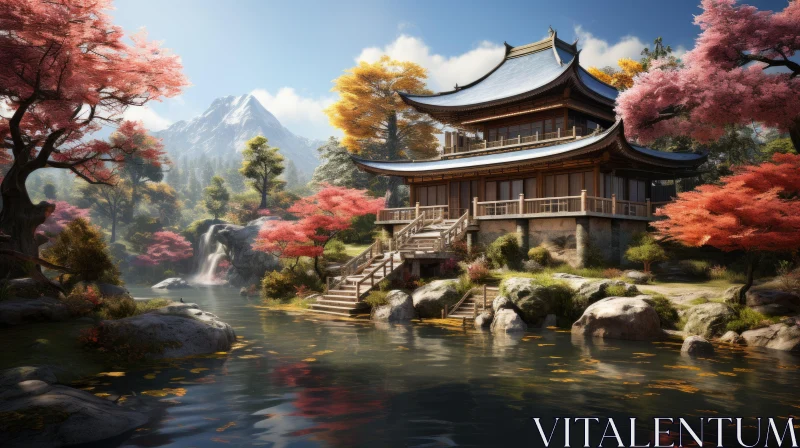 Asian Village in Autumn - A Scenic Mountainous Vista AI Image