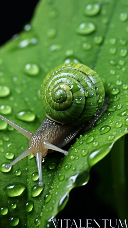 Awakening Snail on Rain-kissed Leaf: A Nature's Wonder AI Image