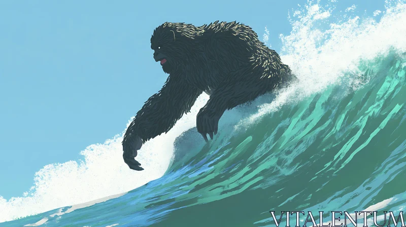 Surreal Bigfoot on a Wave AI Image