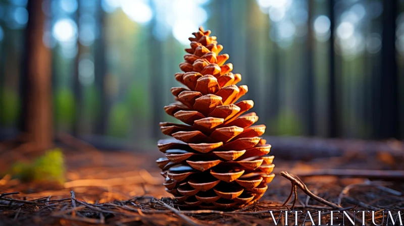 Backlit Forest Scene with Standout Pine Cone AI Image