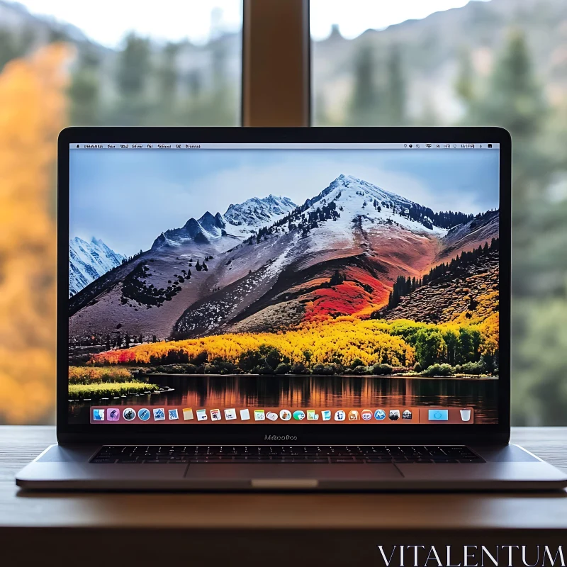 Laptop Screen with Mountain Landscape AI Image