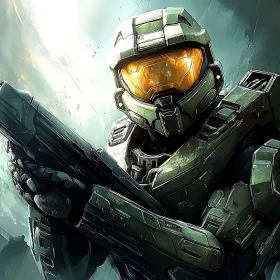 Armored Soldier with Glowing Visor
