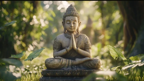Peaceful Buddha Statue Surrounded by Nature