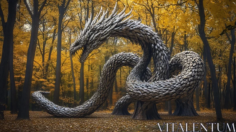 AI ART Serpentine Dragon in Golden Woods