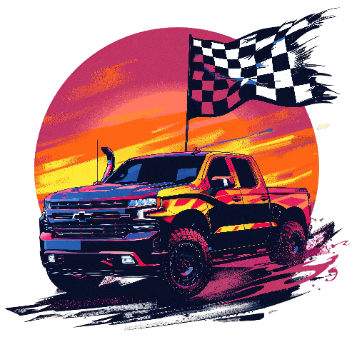 Black Pickup Truck with Flag in Desert - Art Illustration